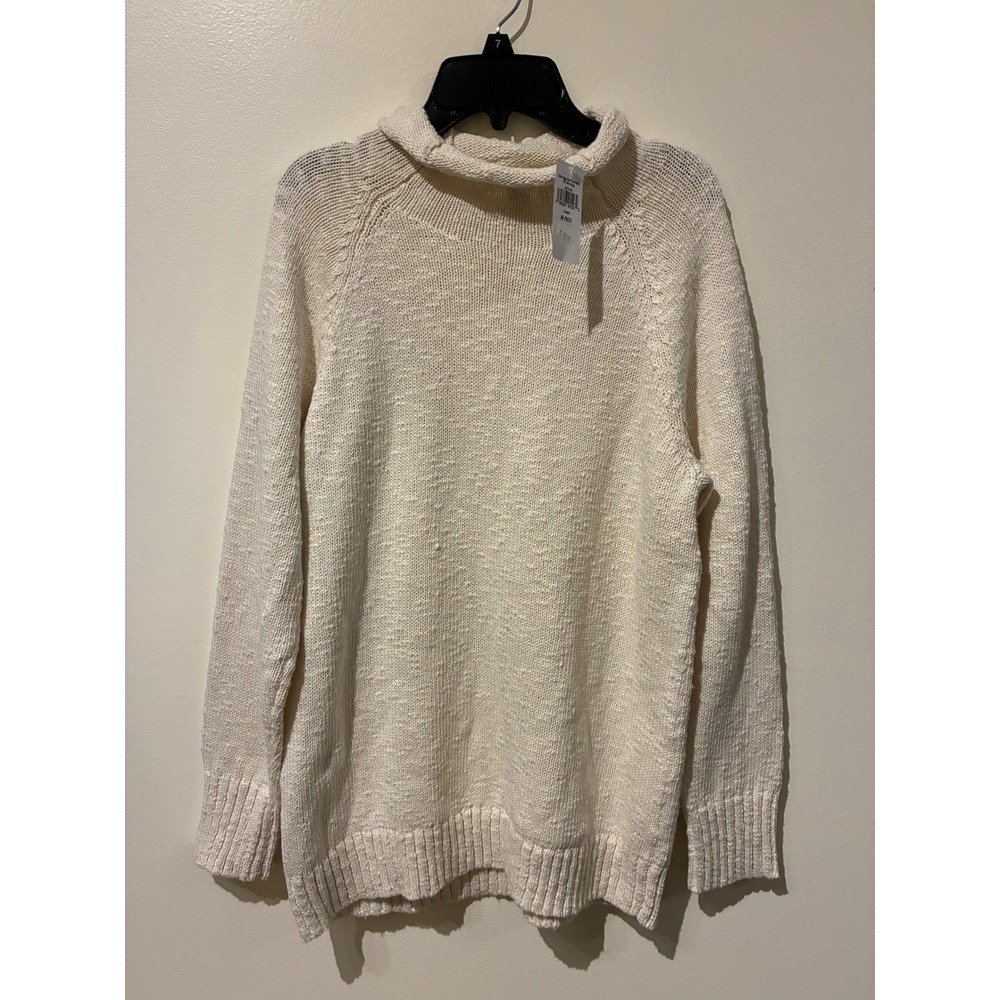 NWT L.L. Bean Cream 100% Cotton Funnel Neck Raglan Sweater Women's M